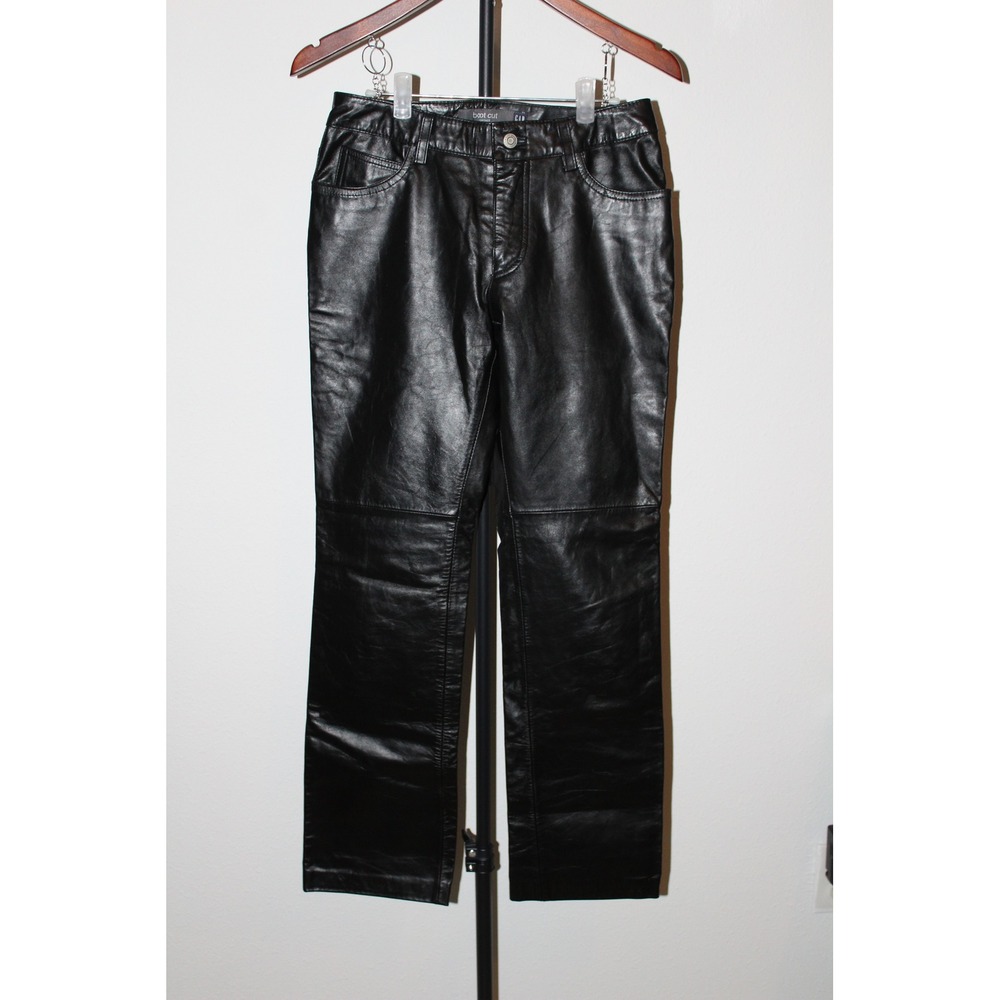 VTG Gap Black Genuine Leather Bootcut Pants Women 4 Mid Rise 5-Pocket Moto 90s